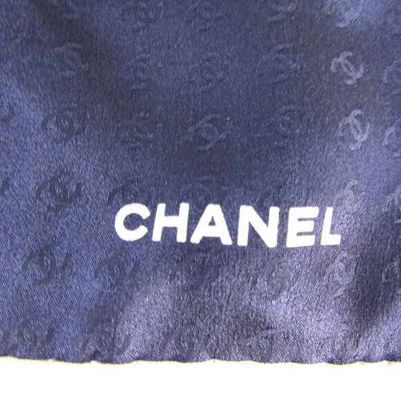 Chanel Silk Interlocking CC Logo Solid Blue White Trim 26" Square Scarf - Picture 3 of 7